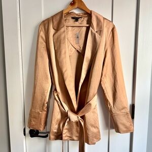 Banana Republic Linen Blend Belted Blazer Jacket Camel Tan Size L NWT $250